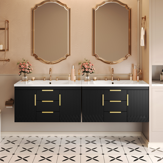 36'' Wall Mounted Bathroom Vanity with Resin Sink, Floating Bathroom Storage Cabinet with 2 Drawers, Solid Wood Bathroom Cabinet (Same as N710S236003B) Dweva