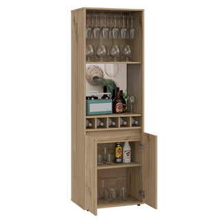 Redding Bar Cabinet, One Cabinet, Interior Shelves, Five Bottle Cubbies, Two Shelves Dweva