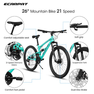 A26207 26 Inch Steel Frame Shock Fork Plus Shock Absorber 21-speed Unisex Mountain Bike Dweva