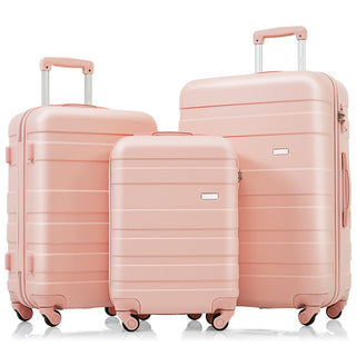 Luggage Sets New Model ABS Hardshell 3pcs Clearance Luggage Hardside Lightweight Durable Suitcase sets Spinner Wheels Suitcase with TSA Lock 20''24''28''( pink) Dweva