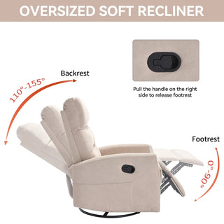 Manual Recliner Chair with Rocker and Swivel in Fabric for Living Room, Beige Dweva