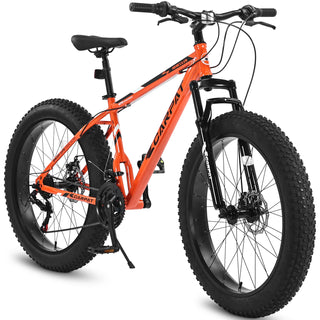 S26109 Elecony 26 Inch Fat Tire Bike Adult/Youth Full Shimano 21 Speed Mountain Bike, Dual Disc Brake, High-Carbon Steel Frame, Front Suspension, Mountain Trail Bike, Urban Commuter City Bicycle Dweva