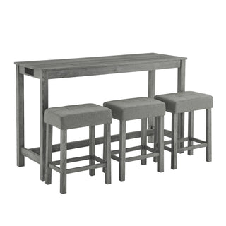 59 Inch Bar Table, Dining Table, Sofa Table with Power Outlet, 3 Upholstered Stools, 4 Piece Bar Table and Chair Set for Living Room, Dining Room, Kitchen Dweva