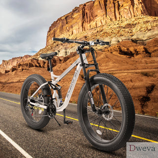 A26309 26 inch Mountain Bike,Full-Suspension 21 Speeds Drivetrain with Disc-Brake MTB Bicycle, 26*4" Fat tire Bike for Men Dweva
