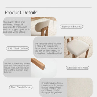 Wooden Dining Chairs Set of 2, Modern Fabric Upholstered Dining Room Chair Kitchen Chairs, Farmhouse Dinner Chair for Kitchen Dining Room Dweva