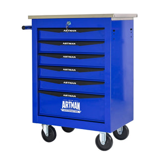 6 Drawers Multifunctional Tool Cart with Wheels,Metal Rolling Tool Cart Storage for Garage Workshop Warehouse Repair Shop--With Stainless Steel Roof- BLACK&BLUE Dweva