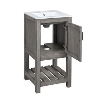 16" Bathroom Vanity Sink Combo for Small Space, Bathroom Sink Cabinet with Rectangular Ceramic Basin, Bathroom Vanities Cabinet with 1 Door and 1 Open Shelf Dweva