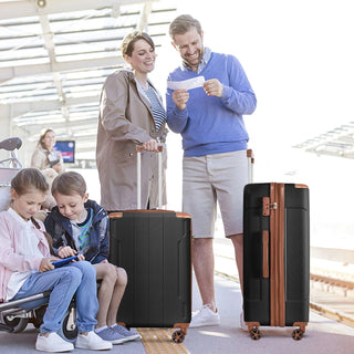 Hardshell Luggage, Lightweight Durable ABS Suitcases with Double Wheels, Expandable 28-inch Checked Luggage 28" (Black Brown) Dweva