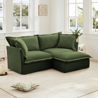 Slipcovered Fluffy Sofa - 2 Seat with Ottoman Dweva