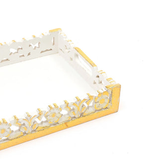 Handmade Serving & Decor Mango Wood Rectangle Tray In White Color-18 X 11 X 2.5" Dweva
