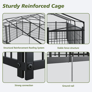 Large Dog Kennel Outdoor Pet Pens Dogs Run Enclosure Animal Hutch Metal Coop Fence with Roof Cover. 9.62'L x 9.35'W x 6.18'H. Dweva