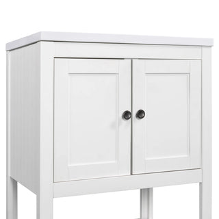 [VIDEO] 24" White Modern Sleek Bathroom Vanity Elegant Ceramic Sink with Solid Wood Frame Open Style Shelf Dweva