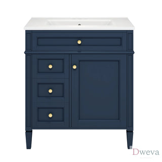 30'' Bathroom Vanity with Top Sink, Modern Bathroom Storage Cabinet with 2 Drawers and a Tip-out Drawer, Single Sink Bathroom Vanity Dweva