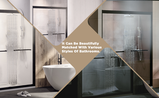 44-48" W × 72" H Tempered Glass with Explosion Proof Film, Aluminum Frame Double Sliding Shower Door, "1/4 (6 mm), Stainless Steel handle, Matte Black Dweva