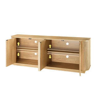 Sideboard Storage Cabinet TV Stand with wave pattern Buffet Cabinet Wooden Vertical Striped Cabinet for Kitchen/Bedroom/Entryway. Natural, 64''W x 15''D x 24''H. Dweva
