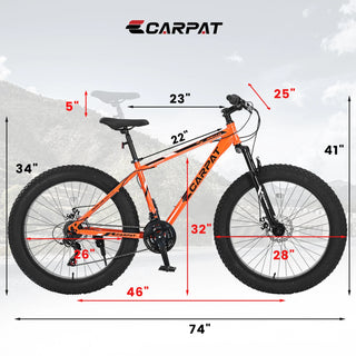 S26109 Elecony 26 Inch Fat Tire Bike Adult/Youth Full Shimano 21 Speed Mountain Bike, Dual Disc Brake, High-Carbon Steel Frame, Front Suspension, Mountain Trail Bike, Urban Commuter City Bicycle Dweva