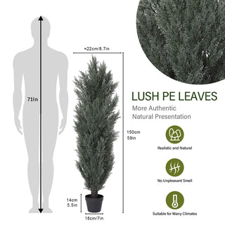 5FT Detachable Artificial Green Cypress Tree Realistic Tall Faux Plant for Indoor and Outdoor Decoration 2pcs/set Dweva