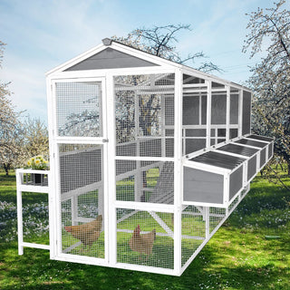 Chicken Coop with Chicken Run, Chicken Coops for 10 Chickens Outdoor with Nesting Boxes , Wooden Walk-in Chicken House with Pull Out Trays , Garden Backyard Cage (95''X80''X83'') Dweva
