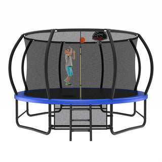 14FT Trampoline with Enclosure - Recreational Trampolines with Ladder and AntiRust Coating, ASTM Approval Outdoor Trampoline for Kids Dweva