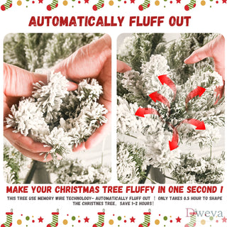 4FT Flocked Christmas Tree with 150 Warm White LED Lights – 350Tips, Snowy PVC & Hard Needle Branches, Hinged Design for Easy Setup, Sturdy Metal Stand – Full & Realistic Holiday Tree Dweva