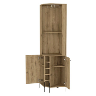 Reese Corner Bar Cabinet, Two Shelves, Double Door Cabinet, Five Built-in Wine Rack, Four Interior Shelves Dweva