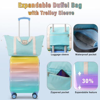 20" Carry-on Luggage with Cup Holder – Lightweight Glossy Hardshell Suitcases with Spinner Wheels, TSA Lock, Airline Approved, 2 Piece Set Dweva