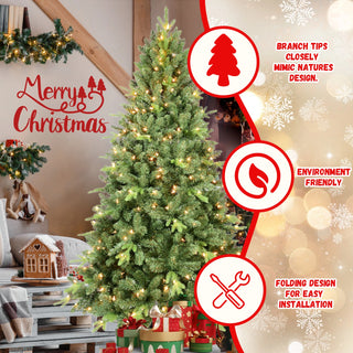6FT Pre-Lit Christmas Tree with 350 UL Warm White Lights – Classic Green Tree with 1339 PE+PVC Tips, Hinged Branches for Easy Setup, Sturdy Metal Stand, Realistic Full Look Dweva