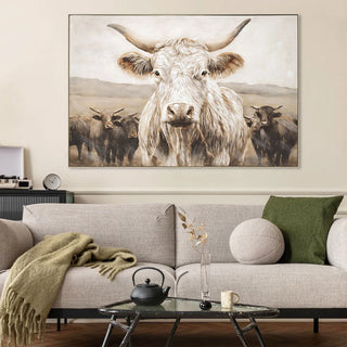 White Highland Cow Canvas Wall Art - Modern Minimalist Animal Art Print for Living Room Bedroom Decor, Framed in Solid Wood, Nature Inspired Wall Decordecorative picture Oil painting Dweva