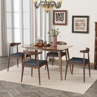 Set of 2 Rubberwood Dining Chairs with Ergonomic Backrest & Comfort Cushions, Walnut+Charcoal (same sku: 59296.00F) Dweva