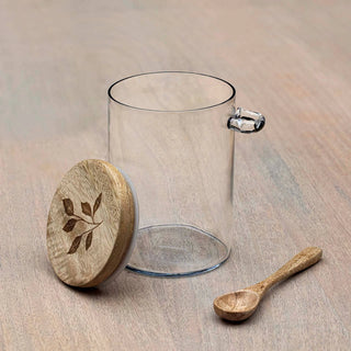 Kitchen Storage Glass Jar with Wooden Lid & Spoon Dweva