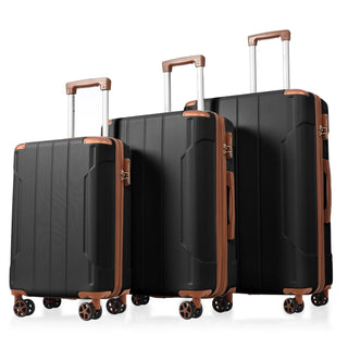 Luggage Sets 3 Piece, Hard shell ABS Lightweight Durable Suitcases with Double Spinner Wheels 20/24/28 Inch (Black Brown) Dweva