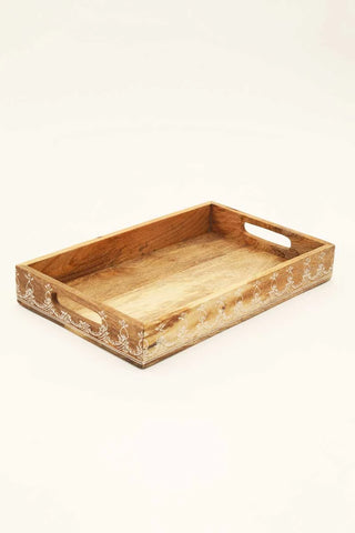 3 Piece Rectangle Wooden Trays (Nested) / Natural Finish - Mango Wood / Set Dweva