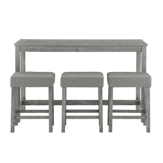 59 Inch Bar Table, Dining Table, Sofa Table with Power Outlet, 3 Upholstered Stools, 4 Piece Bar Table and Chair Set for Living Room, Dining Room, Kitchen Dweva