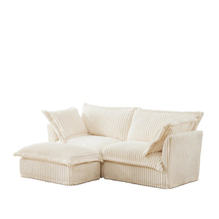 Slipcovered Fluffy Sofa - 2 Seat with Ottoman Dweva
