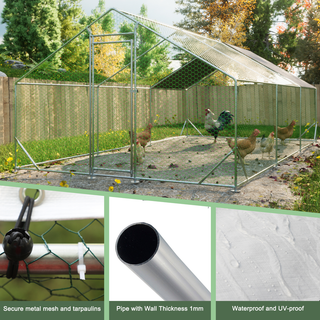 Large Metal Chicken Coop, Walk-in Chicken Run,Galvanized Wire Poultry Chicken Hen Pen Cage, Rabbits Duck Cages with Waterproof and Anti-Ultraviolet Cover for Outside(10' L x 20' W x 6.56' H) Dweva