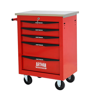 5 Drawers Multifunctional Tool Cart with Wheels,Metal Rolling Tool Cart Storage for Garage Workshop Warehouse Repair Shop--With Stainless Steel Roof--Red&Black Dweva