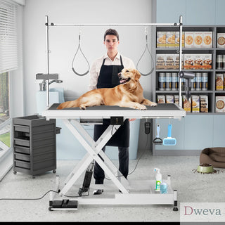 Update electric pet grooming table, 110V/220V professional groomer recommend super Deluxe electric pet grooming table, height adjust from 8 up to 36inch WHITE COLOR Dweva