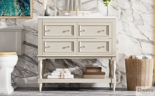 36" Bathroom Vanity Cabinet with Sink Combo Set, Undermount Ceramic Sink, Free Standing Vanity Set with 4 Drawers, Solid Wood Frame Bathroom Cabinet, Beige Dweva