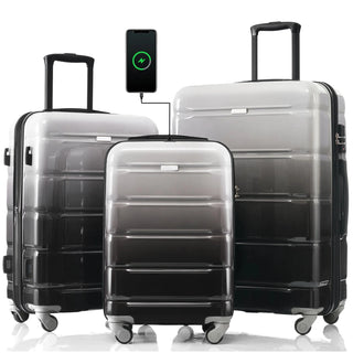 Luggage Set of 3, 20-inch with USB Port, Airline Certified Carry-on Luggage , ABS+PC Hard Shell Luggage with Spinner Wheels,black Dweva