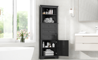 Black Triangle Tall Cabinet with 3 Drawers and Adjustable Shelves for Bathroom, Kitchen or Living Room, MDF Board with Painted Finish (WF306469AAG New Color) Dweva