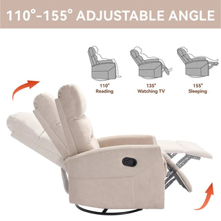 Manual Recliner Chair with Rocker and Swivel in Fabric for Living Room, Beige Dweva