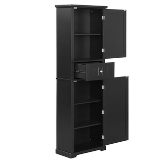 Tall Bathroom Storage Cabinet, Freestanding Storage Cabinet with Drawer and Adjustable Shelf, MDF Board with Painted Finish, Black (Old Sku:WF312727AAB)
