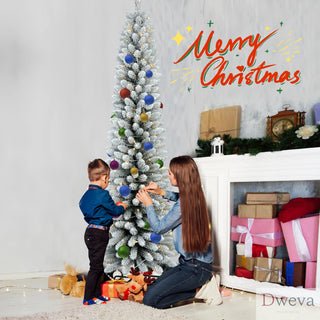 5FT Flocked Pencil Christmas Tree with 100 Warm White LED Lights – Slim Snowy PVC Tree with 263 Tips, Metal Stand, Space-Saving Design, Easy to Set Up Dweva