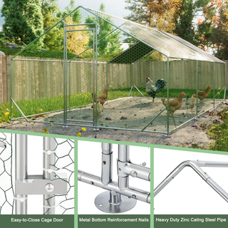 Large Metal Chicken Coop, Walk-in Chicken Run,Galvanized Wire Poultry Chicken Hen Pen Cage, Rabbits Duck Cages with Waterproof and Anti-Ultraviolet Cover for Outside(10' L x 20' W x 6.56' H) Dweva