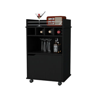 FM FURNITURE Crozier Bart Cart, with 1 shelf, 1 door and four built-in wine rack,black Dweva