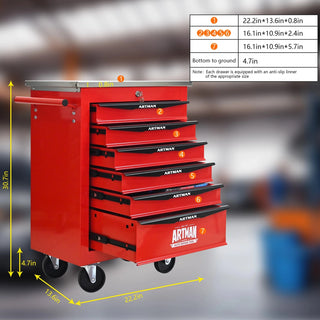 6 Drawers Multifunctional Tool Cart with Wheels,Metal Rolling Tool Cart Storage for Garage Workshop Warehouse Repair Shop--With Stainless Steel Roof- Red&Black Dweva