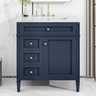 30'' Bathroom Vanity with Top Sink, Modern Bathroom Storage Cabinet with 2 Drawers and a Tip-out Drawer, Single Sink Bathroom Vanity Dweva