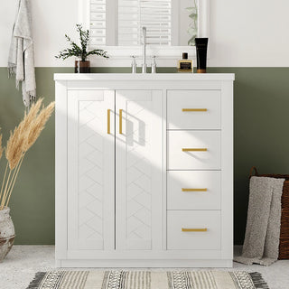 30'' Bathroom Vanity with Ceramic Sink Combo, Solid Wood Frame Bathroom Storage Cabinet, Freestanding Vanity Set with 3 Drawers& Soft Closing Doors Dweva