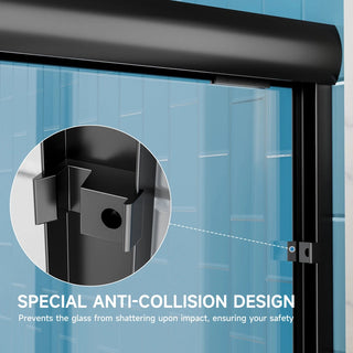 60" W x 57" H Aluminum Frame Double Sliding Shower Door, Soft-Close Matte Black Bathtub Door, 1/4" (6mm) Clear Nano-Coated Tempered Glass, Dual Stainless Steel Handles Dweva
