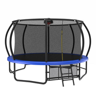 14FT Trampoline with Enclosure - Recreational Trampolines with Ladder and AntiRust Coating, ASTM Approval Outdoor Trampoline for Kids Dweva